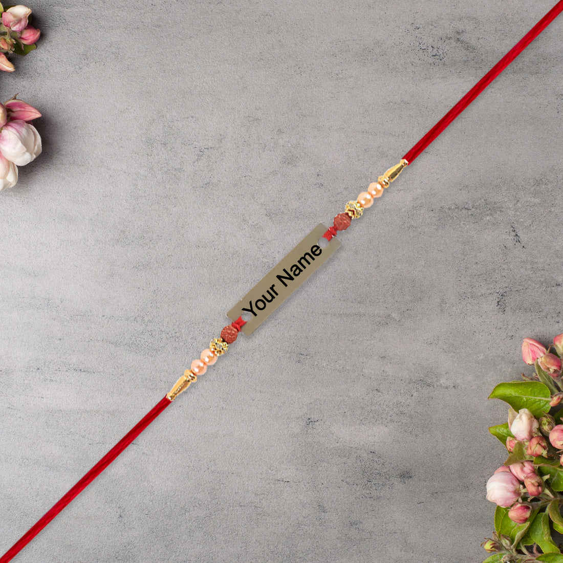 Personalized Rudraksha Rakhi – Custom Name Plate for Brother
