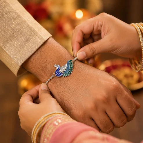 Rakshabandhan Silver Peacock Rakhi – Stylish & Traditional Design by madhavans