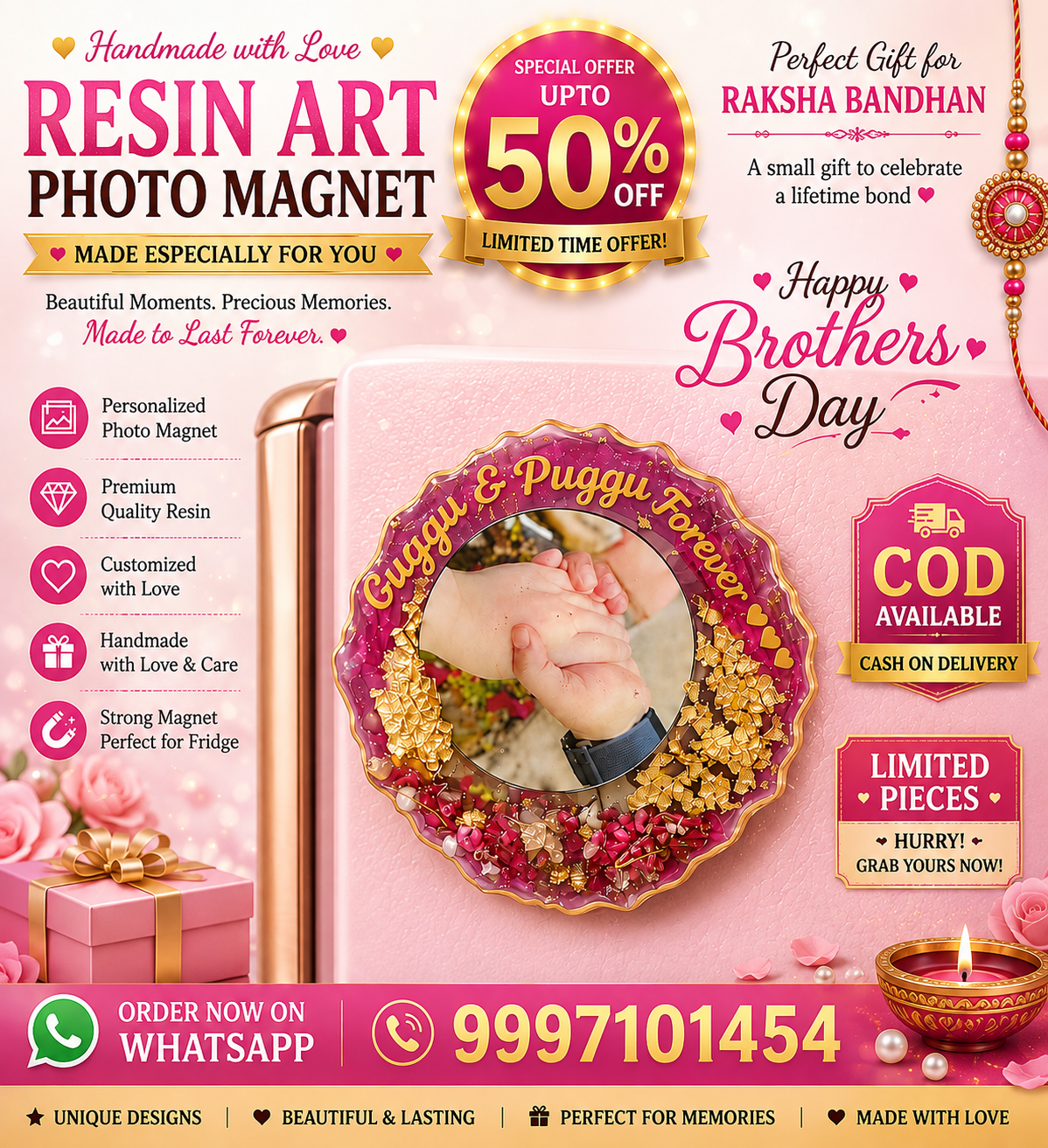 Personalized Resin Art Photo Magnet | Raksha Bandhan Special Gift for Brother | Handmade Memory Keepsake