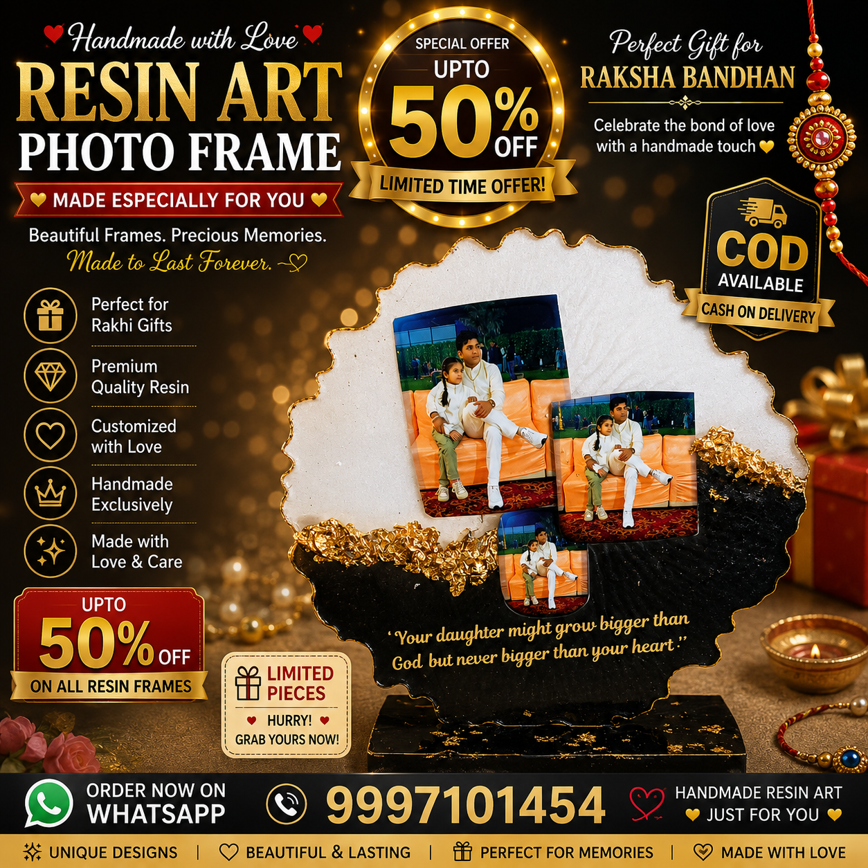 🎁 Special Raksha Bandhan Gift | Handmade Resin Art Photo Frames | UP TO 50% OFF ❤️ pack of 1