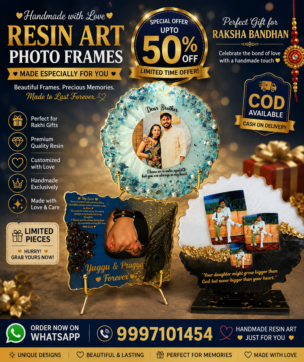 🎁 Special Raksha Bandhan Gift | Handmade Resin Art Photo Frames | UP TO 50% OFF ❤️ pack of 1