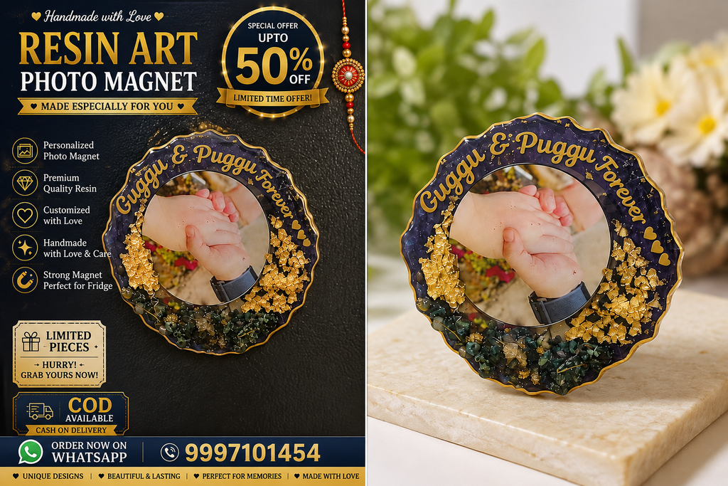 Personalized Resin Art Photo Magnet | Raksha Bandhan Special Gift for Brother | Handmade Memory Keepsake