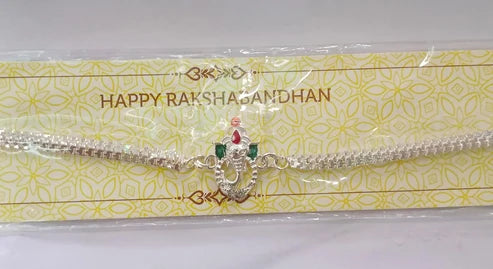 Ganesha Rakhi – Stylish Enamel & Silver Chain for Brothers