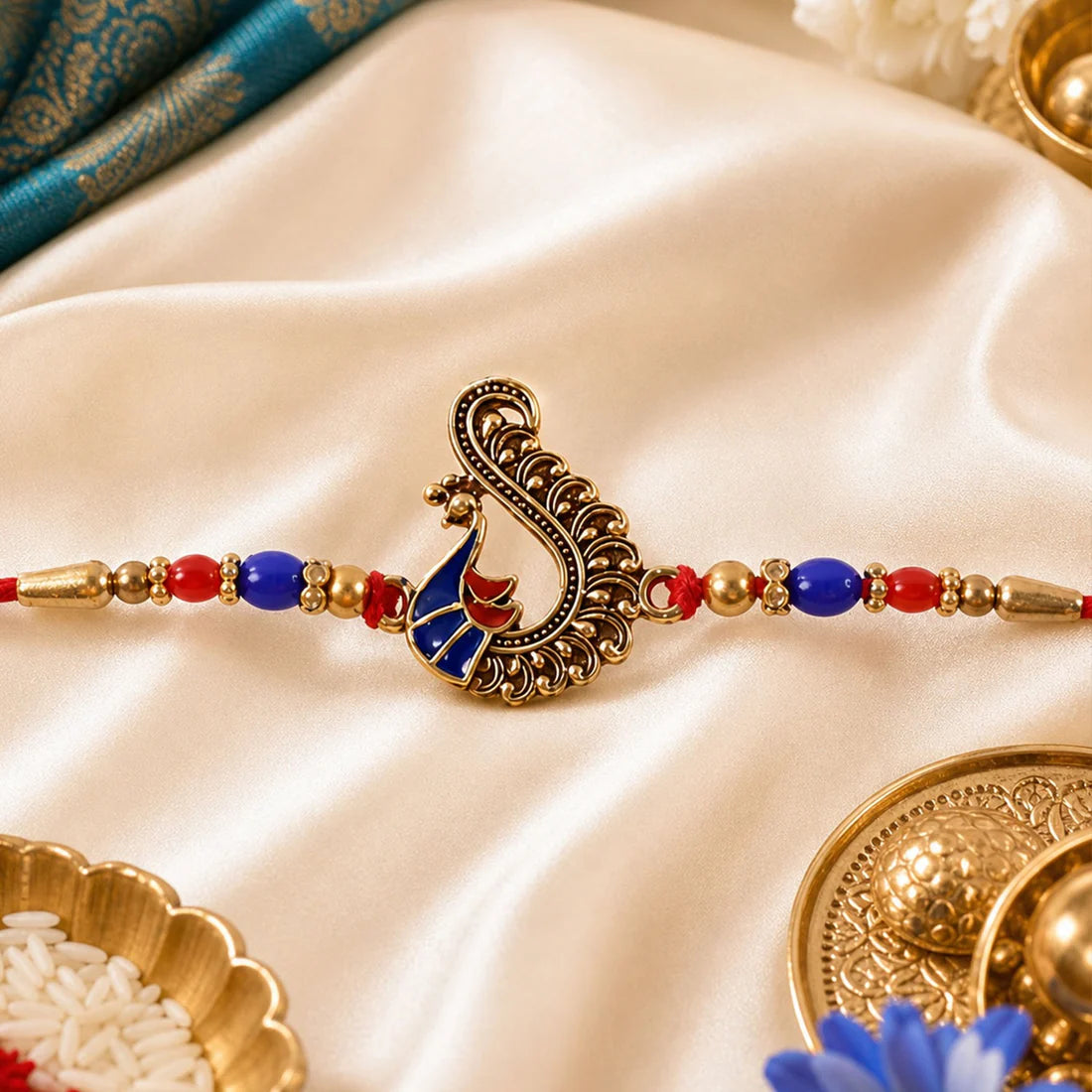Peacock Rakhi – Elegant Traditional Design for Raksha Bandhan Festival By Madhavans