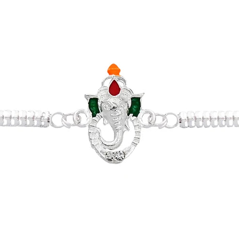 Ganesha Rakhi – Stylish Enamel & Silver Chain for Brothers