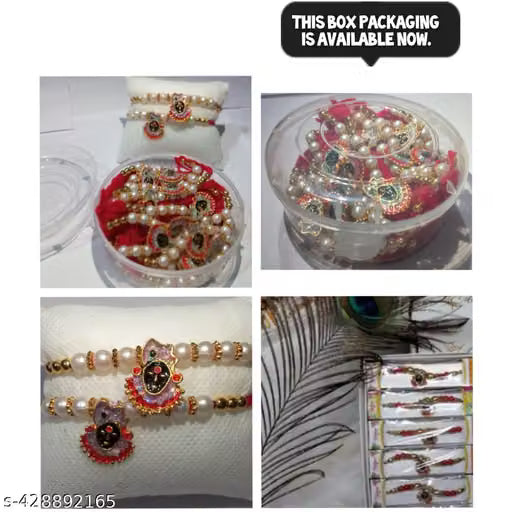 white pearl rakhi with shrinath ji brooch pack of 12 rakhi box packing rakhi for rakshabandhan