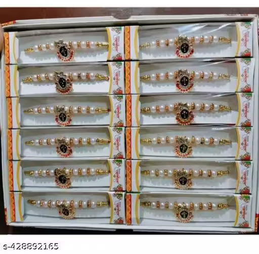 white pearl rakhi with shrinath ji brooch pack of 12 rakhi box packing rakhi for rakshabandhan