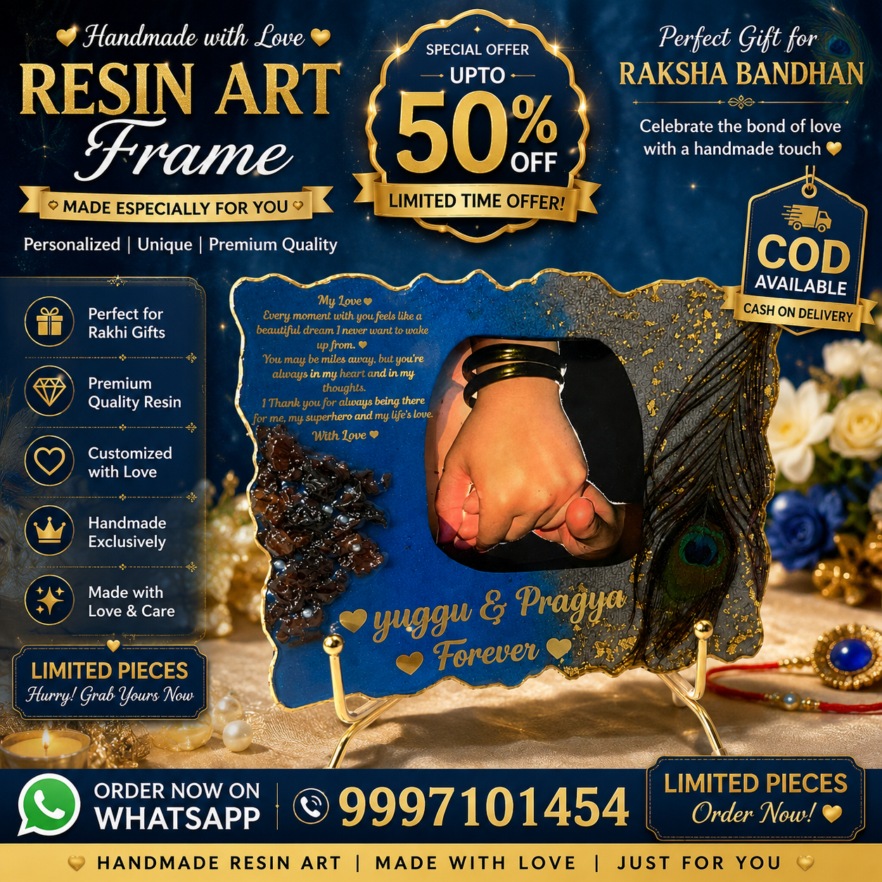 🎁 Special Raksha Bandhan Gift | Handmade Resin Art Photo Frames | UP TO 50% OFF ❤️ pack of 1