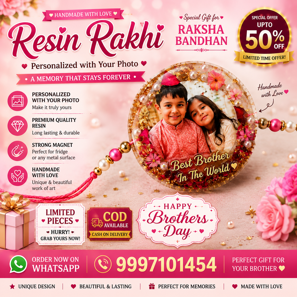 Personalized Handmade Resin Rakhi | Photo Rakhi for Brother | Raksha Bandhan Special – Up to 50% OFF