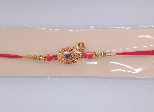 Peacock Rakhi – Golden Stone & Bead Designer Band for Brother