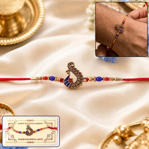 Peacock Rakhi – Elegant Traditional Design for Raksha Bandhan Festival By Madhavans