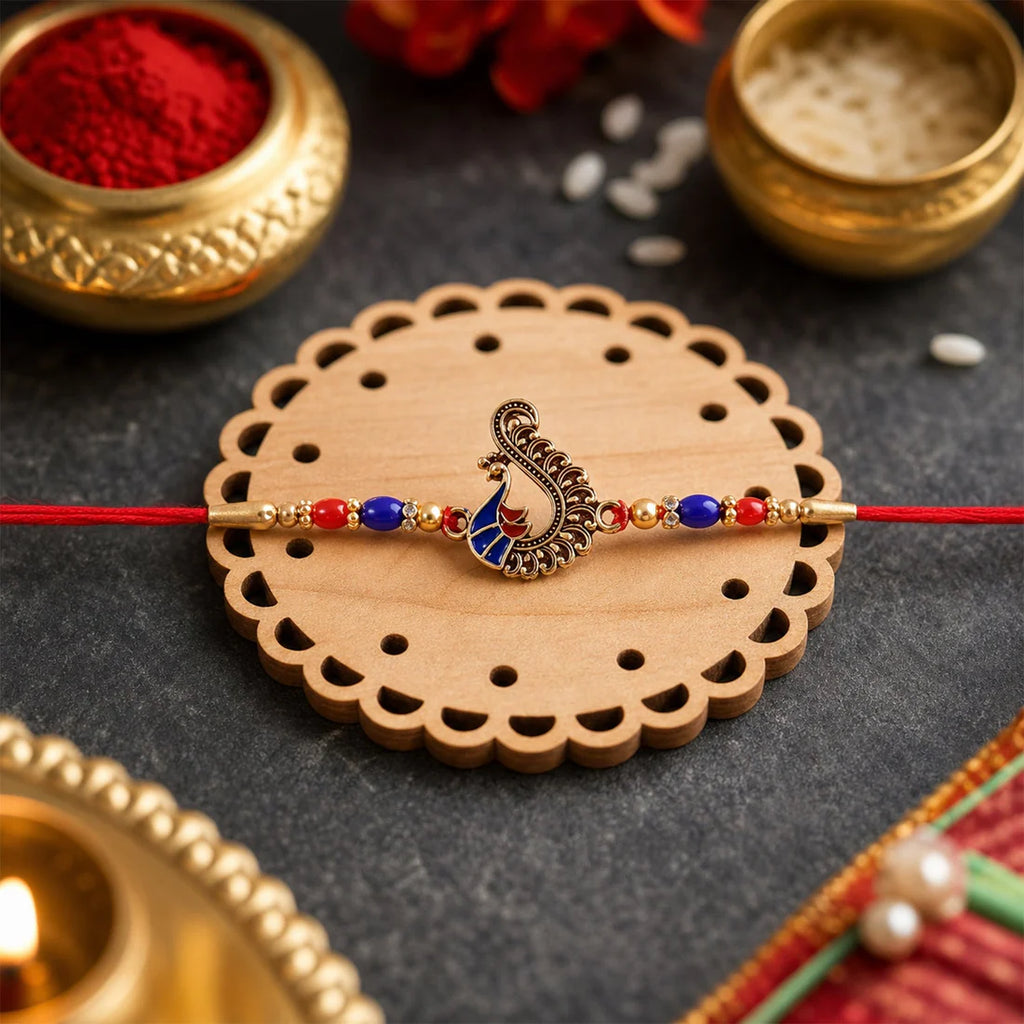 Peacock Rakhi – Elegant Traditional Design for Raksha Bandhan Festival By Madhavans