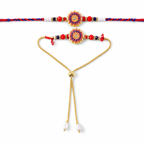 Lumba Floral Stone Beaded Rakhi for Brother and Bhabhi by madhavans