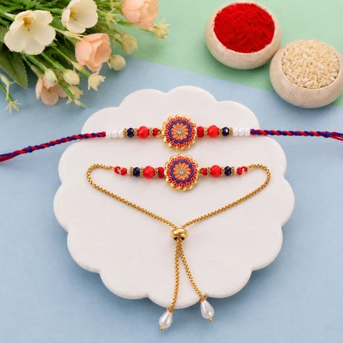 Lumba Floral Stone Beaded Rakhi for Brother and Bhabhi by madhavans