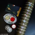 Periapt Designer Rakhi Set Of 12 With Dish, Pooja Coin, Roli Chawal & Greeting Card | Occasion | Handmade Rakhi | Stylish Rakhi Set For Brother | New Fancy Rakhi Combo (K12_HC14_AA7)